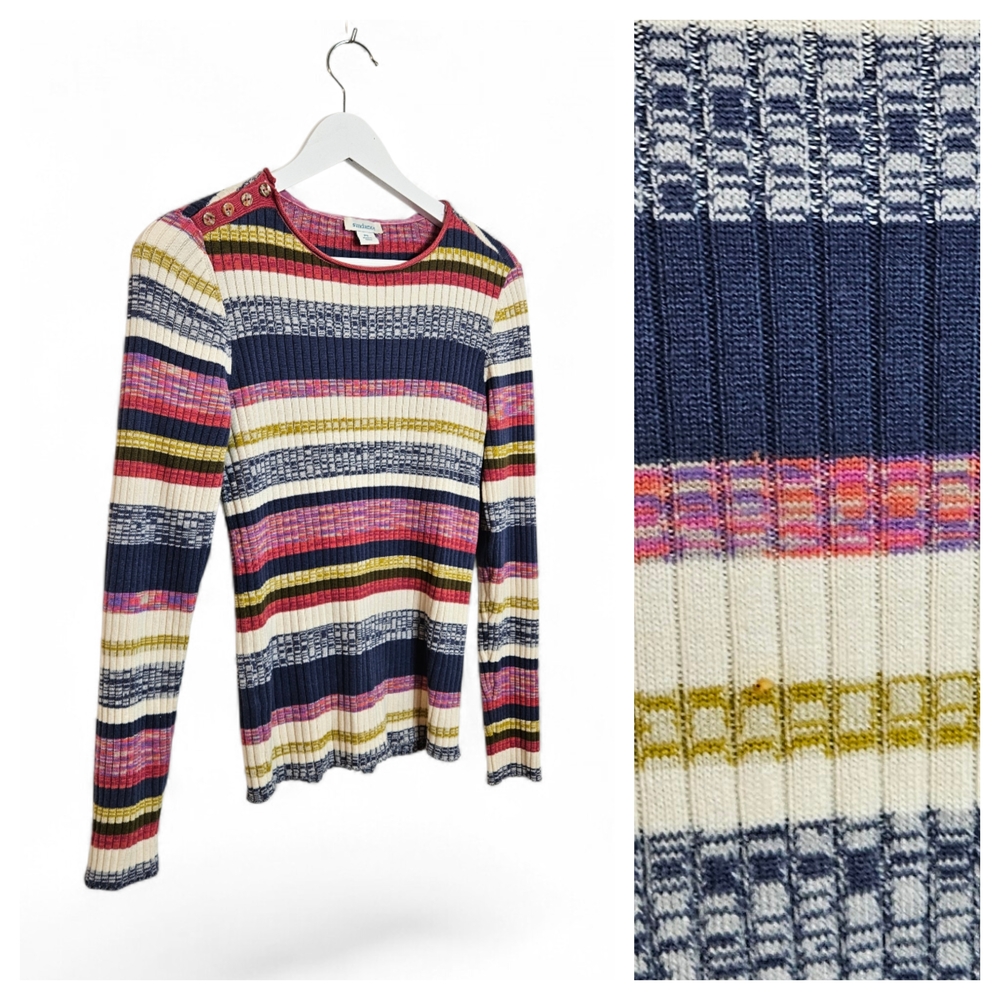 Sundance Striped Ribbed Long Sleeve Top Womens PS Petite Small Multicolor